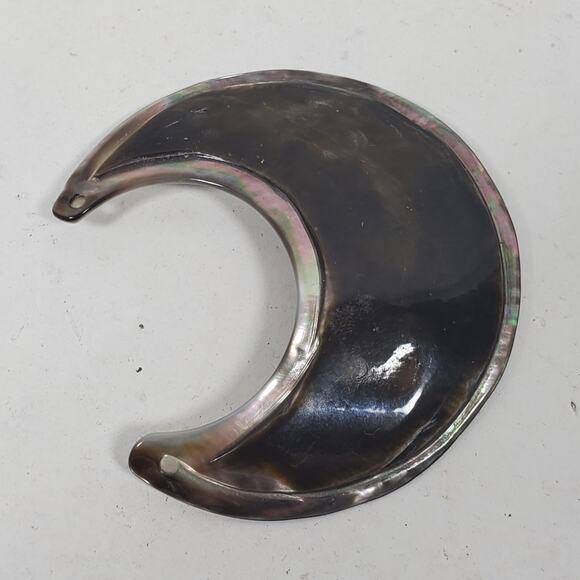 Vintage Crescent Shape Mother of Pearl Pendant 2.5 Inch Long Black Gray - Picture 3 of 4